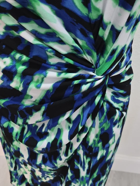 Sleeveless Midi Dress in Blue, Green & White Twist-Front - Picture 5 of 5